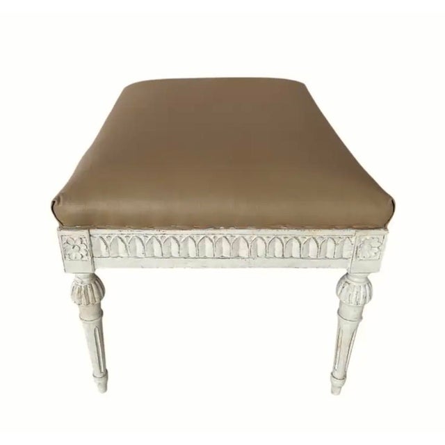 Antique Gustavian Painted and Upholstered Stool For Sale - Image 4 of 8