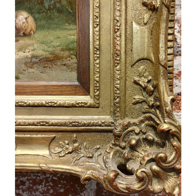 Eugène Verboeckhoven-Cow & Sheep Watering in a Farm Landscape-19th Century Oil Painting For Sale - Image 9 of 12