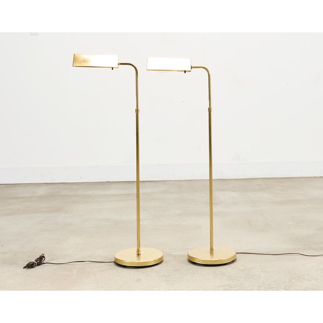 Casella Lighting Pair of Mid-Century Brass Adjustable Pharmacy Floor Lamps For Sale - Image 4 of 18