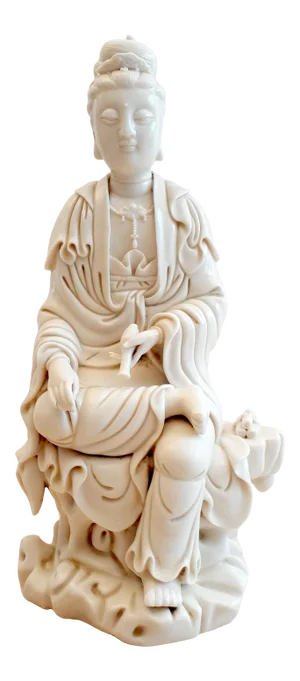 Late 19th Century Chinese DeHua Porcelain Seated Kuan Yin on a Tree Root Throne