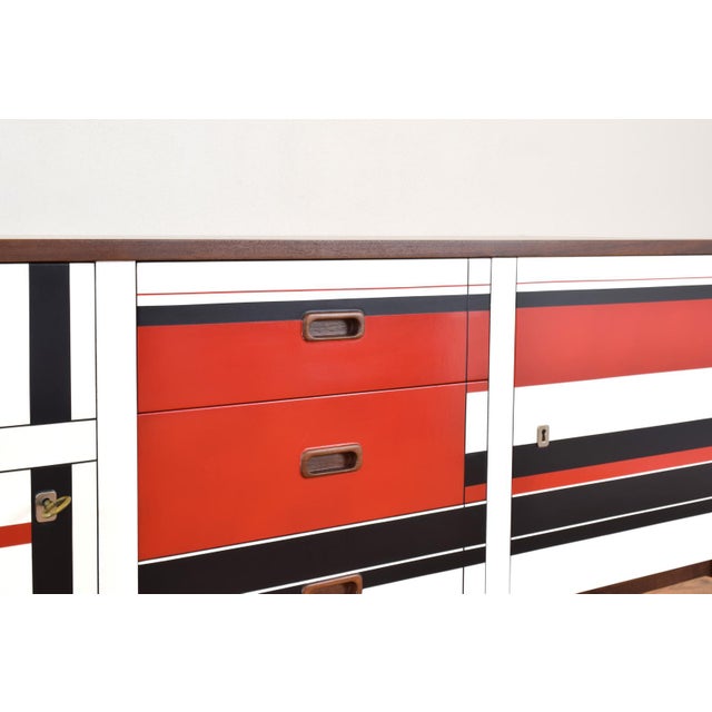 Mid-Century Modern Walnut Sideboard with Hand-Painted Pattern, 1960s For Sale - Image 11 of 15