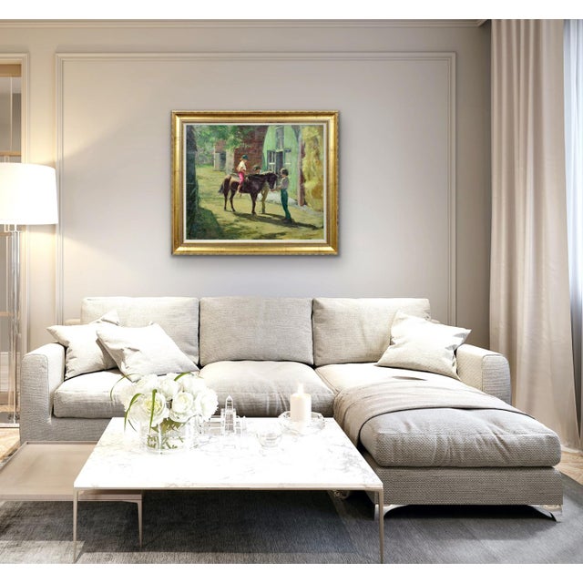 Harry Freckleton, Children with Their Pony in the Stableyard, 1960s, Oil on Canvas For Sale - Image 18 of 18