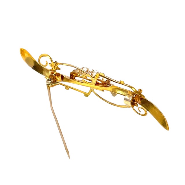 Early 21st Century Vintage 14k Yellow Gold Diamond Crescent Moon Swirl Brooch For Sale - Image 5 of 6