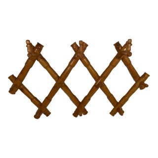 1950s Bulgarian Faux Bamboo Accordion Expandable Wall Coat and Hat Rack For Sale