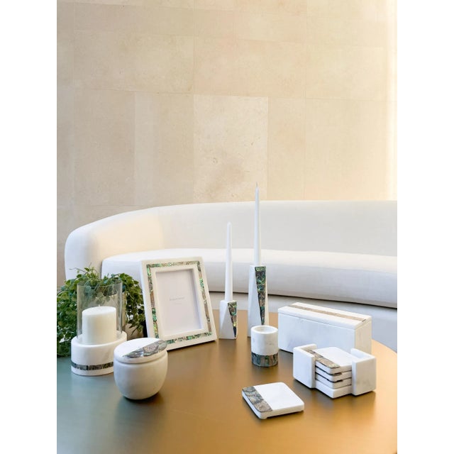 White Marble Rainbow Mother of Pearl Candle Holder - Large For Sale - Image 4 of 12