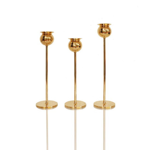 Metal Brass Tulip Candle Holders by Pierre Forssell for Skultuna, 1970s, Set of 3 For Sale - Image 7 of 7