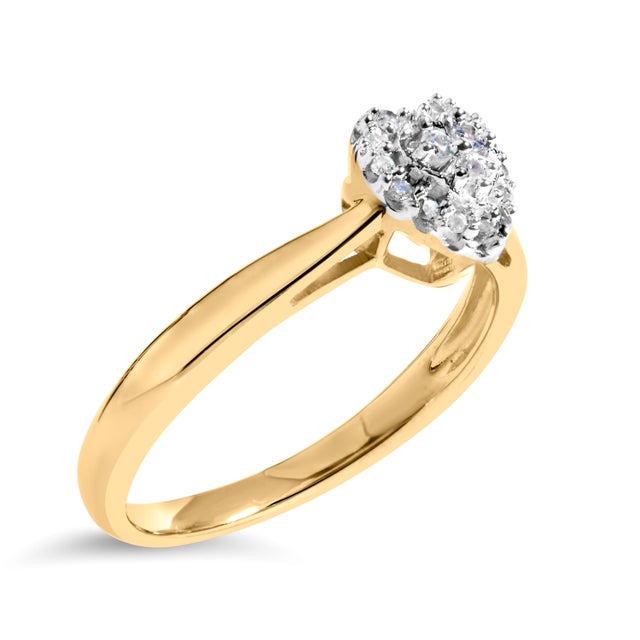 Contemporary 10K Yellow Gold 1/10 Diamond Heart and Halo Promise Ring - Size 8 For Sale - Image 3 of 6