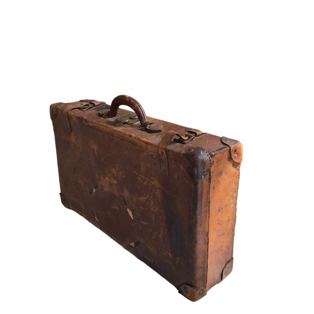 Victorian Antique Victorian Leather Suitcase/Travel Luggage Distressed 1880s For Sale - Image 3 of 13