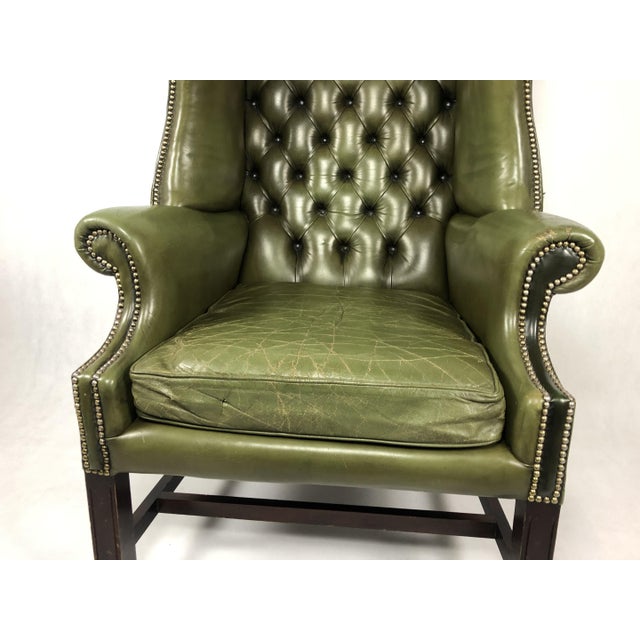 Wood Vintage Leather Wingback Chair, 1960s For Sale - Image 7 of 16