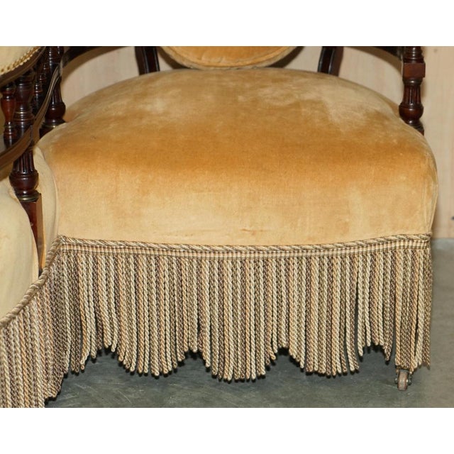 Victorian Tete a Tete Conversation Sofa with Ebonised Frame For Sale - Image 16 of 18