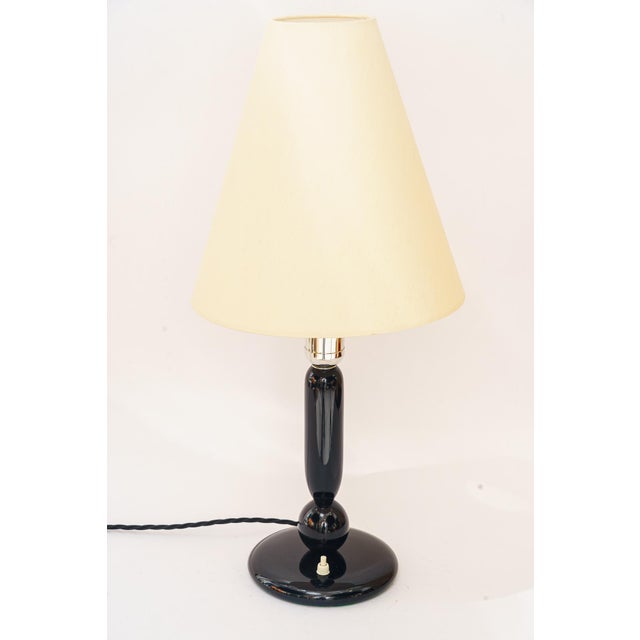 Big art deco wood table lamp with fabric shade vienna around 1930s Partly nickel plated Wood polished The shade is...