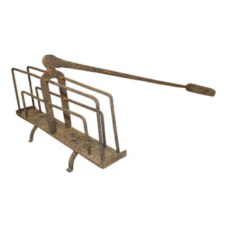Antique 18th Century Handmade Primitive Wrought Iron Wood Fireplace Toaster For Sale