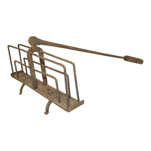 Antique 18th Century Handmade Primitive Wrought Iron Wood Fireplace Toaster