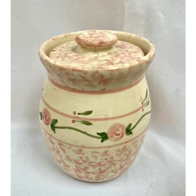 Marshall Pottery of East Texas - highly sought after hand made stoneware. Beautiful pink floral and sponge paint design. A...
