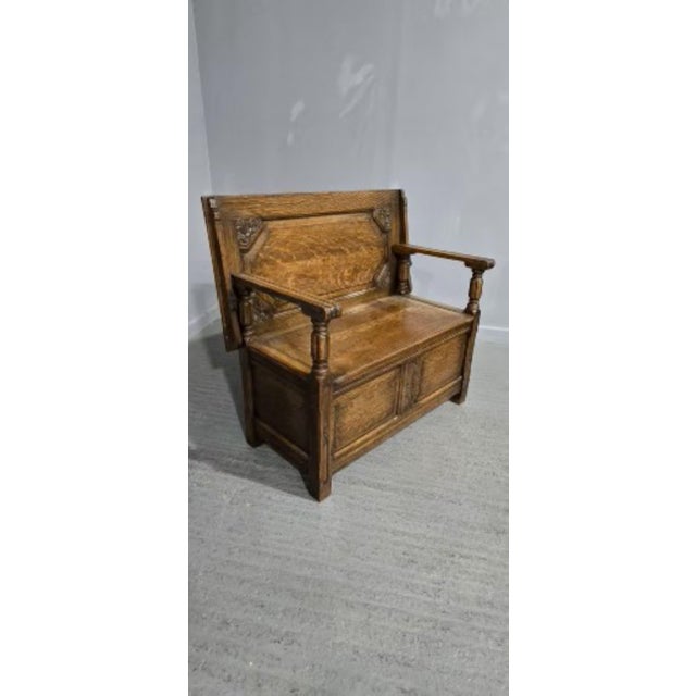 Vintage Oak Monks Bench, 1920 For Sale - Image 12 of 13