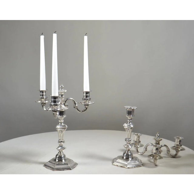 Silver Plated Bronze Candelabras, Converts to Single Candlesticks - a Pair For Sale - Image 4 of 8