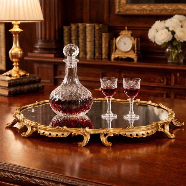 GILT BRONZE MIRRORED SURTOUT DE TABLE In the Louis XV taste Paris, circa 1880 23 1/4" W x 13 1/4" D x 2 1/4" H A fluid...