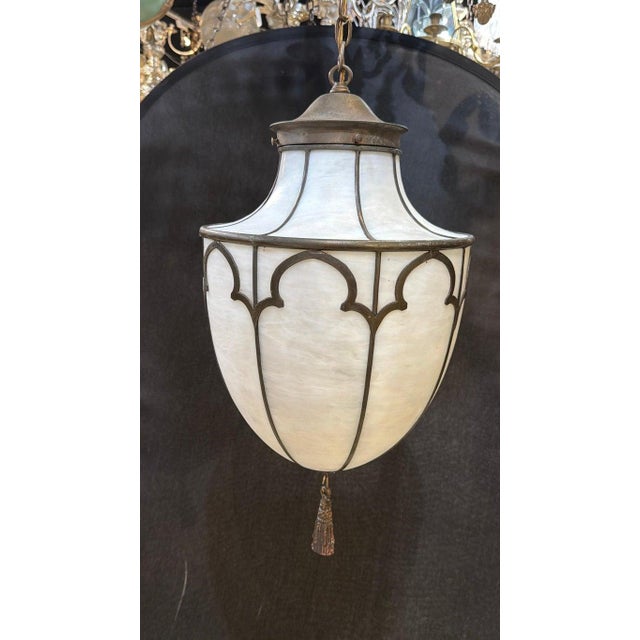 1900 Leaded Glass Light Fixture For Sale - Image 4 of 7