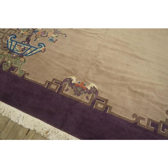 1920s Tan Sand Chinoiserie Antique Chinese Art Deco Carpet 9'3'' X 11'8' Wool Knotted Rug For Sale In New York - Image 6 of 9