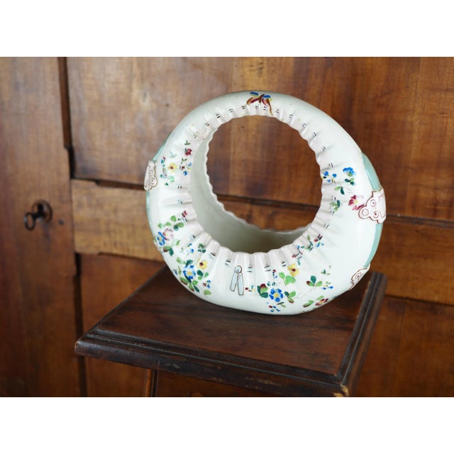 19th French Majolica Bag Shaped Flower Basket With Butterflies, Bird-Of-Paradise and Flowers For Sale - Image 4 of 13