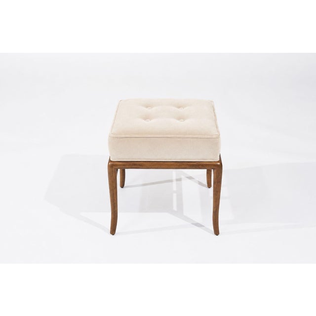 Mid-Century Modern Stools by t.h. Robsjohn-Gibbings in Walnut and Velvet, C. 1950s For Sale - Image 3 of 7