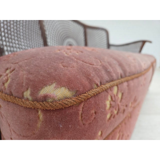 Vintage Danish Three-Seater Sofa in Salmon Pink Velour and Dark Beech Wood, 1950s For Sale - Image 10 of 18