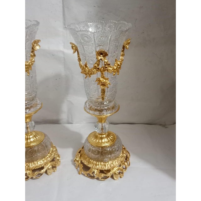 Luxury Gold-Plated Crystal & Ormolu Garniture Set of 3 For Sale - Image 4 of 4