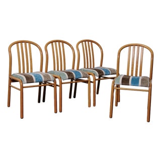 Vintage Wooden and Fabric Chairs, 1970s, Set of 4 For Sale