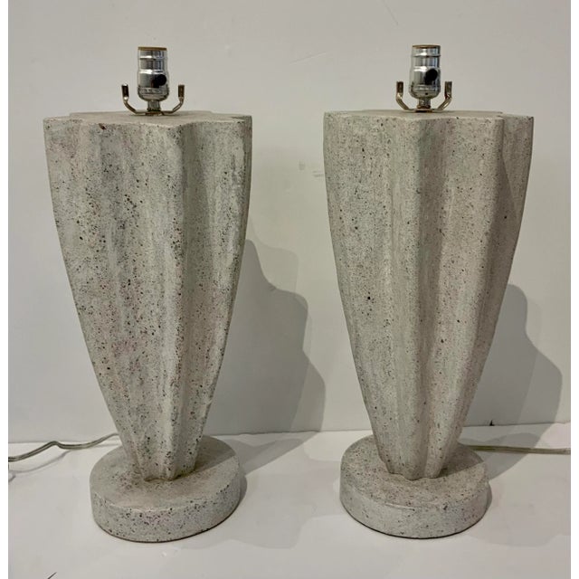 2020s Currey & Co. Organic Modern Fluted Concrete Table Lamps Pair Prototypes For Sale - Image 5 of 5