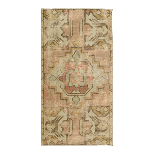 Vintage Turkish Rug in Pink and Cream With Geometric Medallion | Rug & Kilim For Sale