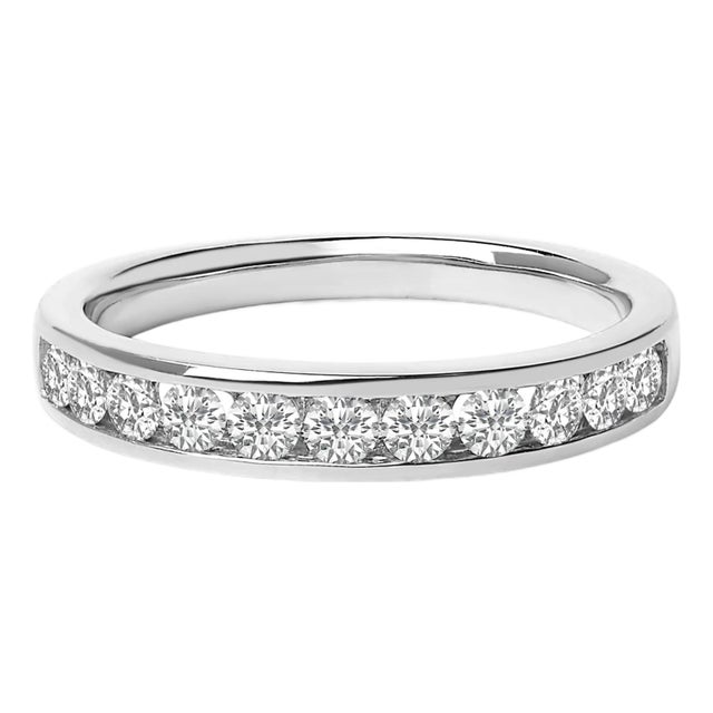 14K White Gold 1/2 Cttw Round Diamond 11-Stone Channel Set Band - Size 6 For Sale