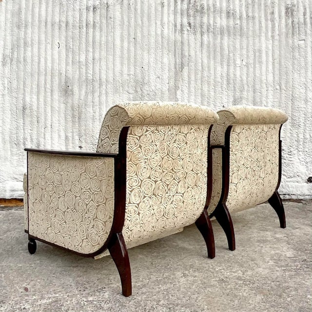 Beige Vintage Custom Geoffrey Bradfield Deco Devore Lounge Chairs - a Pair For Sale - Image 8 of 11