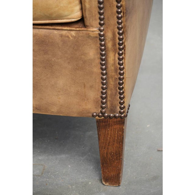 Vintage English-Style Cowhide Leather Club Armchair For Sale - Image 14 of 15