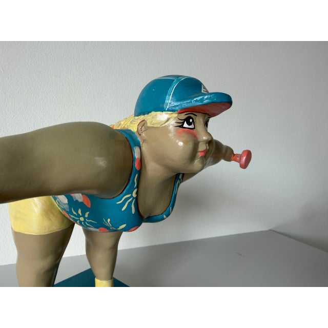 Vintage Swedish Kvinna Bruka Design Hand-Painted Aerobics Woman Figurative Resin Sculpture, C. 1980s–1990s For Sale - Image 9 of 11