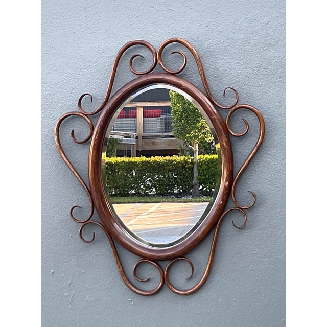 Brown Vintage Bent Rattan Mirror For Sale - Image 8 of 12