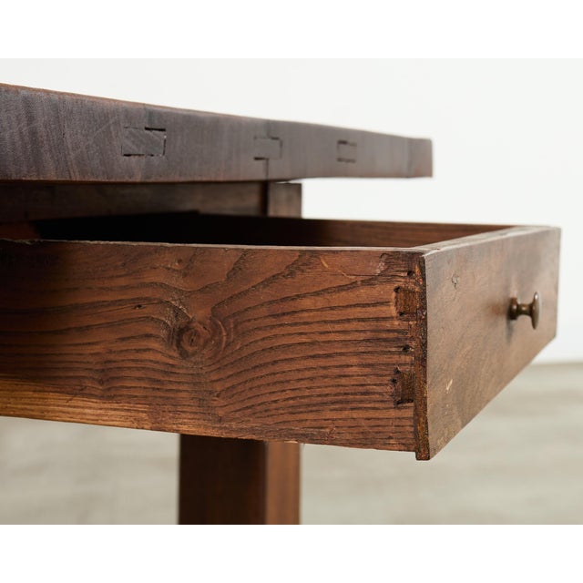 Brown Country French Farmhouse Mahogany Trestle Dining Table For Sale - Image 8 of 12