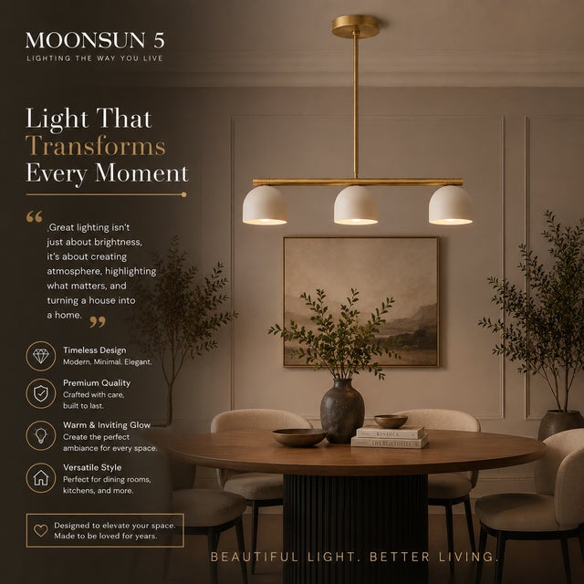 Modern Linear Chandelier 3 Light, Matte Off White Dome Pendant Light Brass Dining Room Fixture, Kitchen Island Lighting, Minimalist Light For Sale - Image 11 of 16