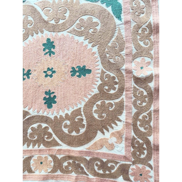 Mid-Century Modern Asian Suzani Tablecloth - Vintage Textile For Sale - Image 3 of 8