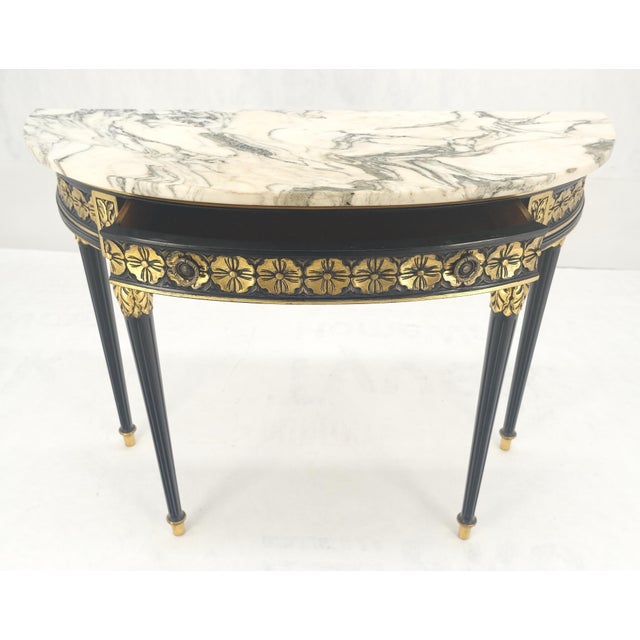 Metal Demilune Marble Top One Drawer French Style Gilt Console on Fluted Legs MINT For Sale - Image 7 of 13