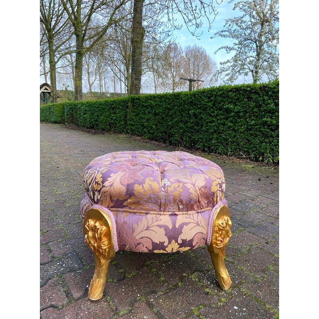 1970s French Louis XVI Gold Beech Purple Bench - 1 Pc For Sale - Image 9 of 10