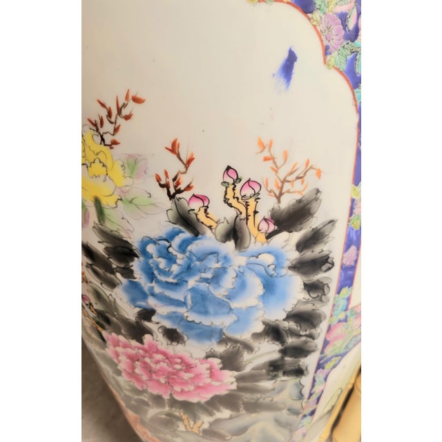 Monumental Palace Sized Porcelain Vintage Chinoiserie Famille Rose Giant Floor Vase Room Decor For Sale - Image 13 of 14