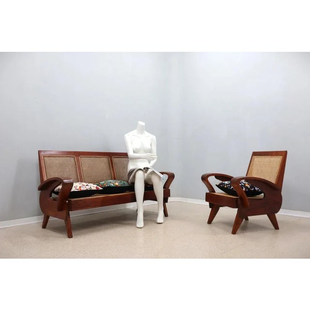 Mid-Century Teak Wood and Vienna Straw Armchair, 1950s For Sale - Image 4 of 5