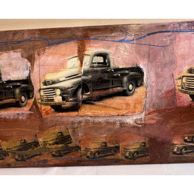 4-Panel Vintage Truck Art Painting on Metal With a Smaller Canvas Signed in 2005 Painting Included. For Sale - Image 4 of 10