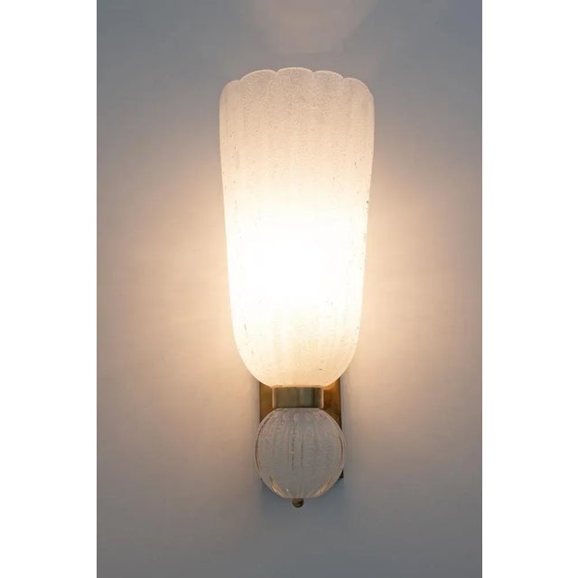 Metal Mid-Century Modern Brass and Pulegoso Murano Glass Sconces, 1980, Set of 2 For Sale - Image 7 of 8