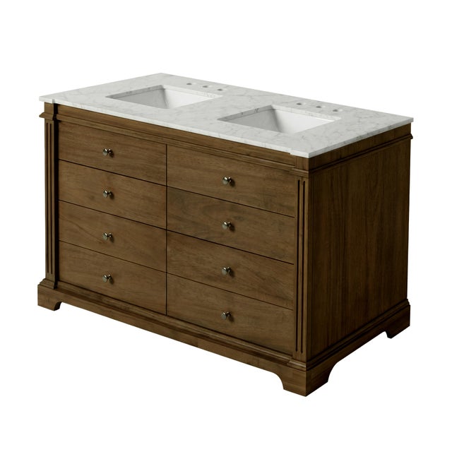 Rachelle 60 in. W Carrara Marble Top 6 Drawer Double Bathroom Vanity, Brown For Sale - Image 9 of 9