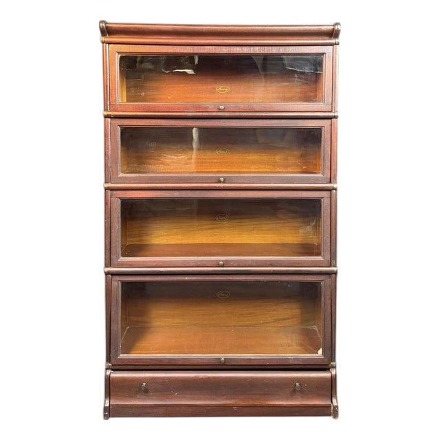 Antique Mahogany Macey 4 Stack Lawyers Bookcase With Drawer For Sale