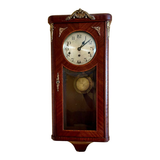 Antique German Inlaid French Style Box Wall Clock 8 Day With Westminster Chime For Sale