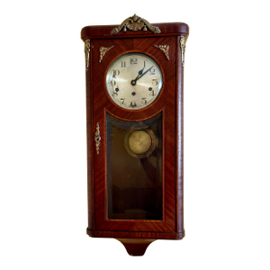 Antique German Inlaid French Style Box Wall Clock 8 Day With Westminster Chime