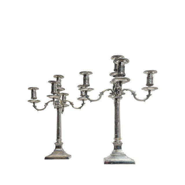 Large Empire Silverplated Brass Five-Arm Candelabras, 1940s, Set of 2 For Sale - Image 13 of 14