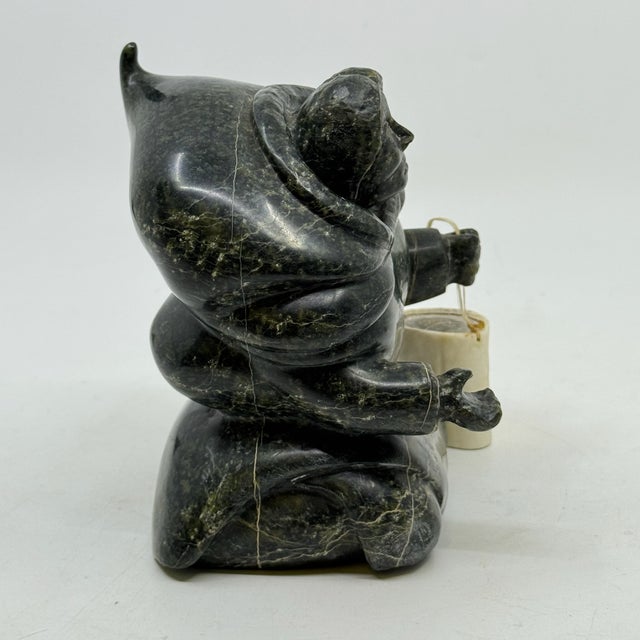 Folk Art Vintage Hand Carved Signed Inuit Serpentine Figure With Bucket- Archie Ishulutuq For Sale - Image 3 of 10